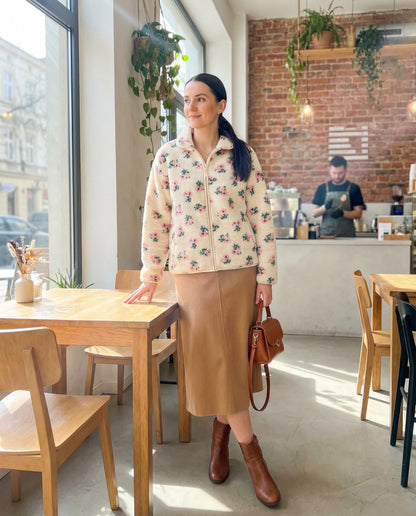 Miękka bluza polarowa typu baranek w kwiatowy wzór id:2335