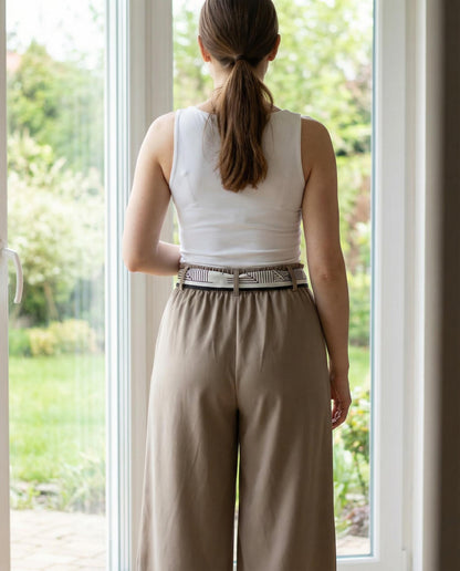 Luźne wiskozowe spodnie z wzorzystą szarfą w zestawie id:2453