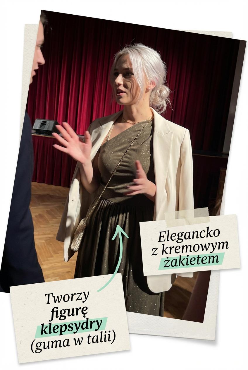 Brokatowa sukienka maxi na jedno ramię w kolorze khaki id:2279