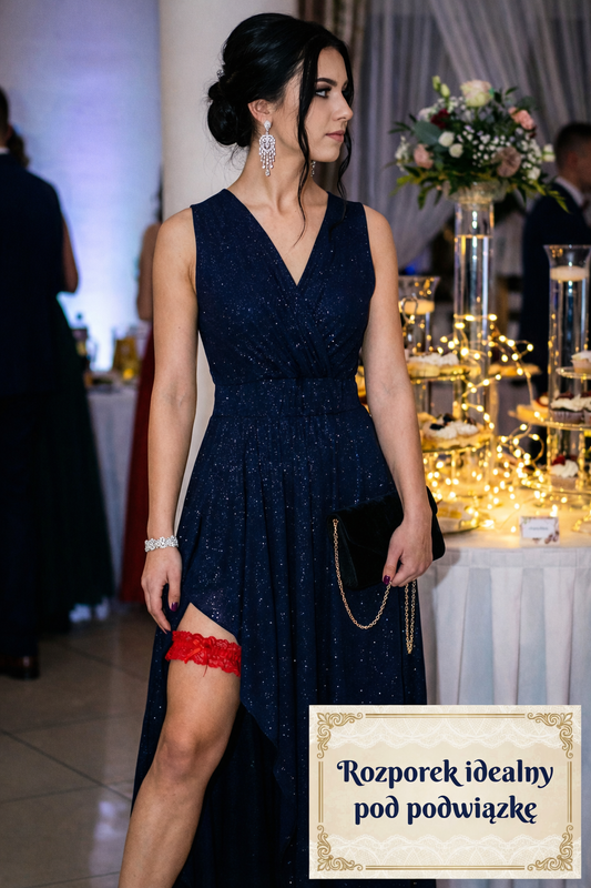 Granatowa brokatowa sukienka maxi z rozkloszowanym dołem id:2280