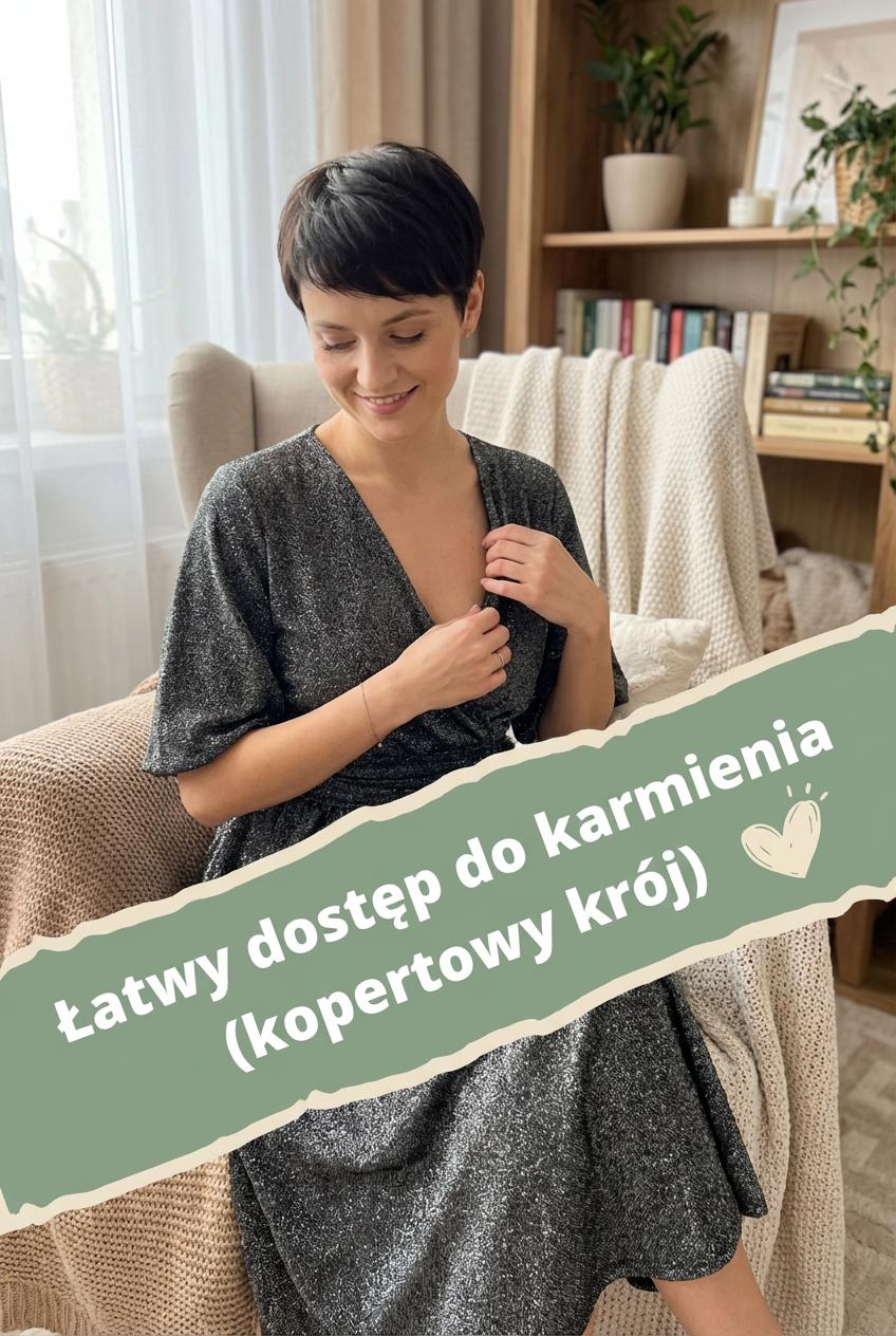 Srebrna sukienka midi z błyszczącą nitką z szerokim pasem id:2273