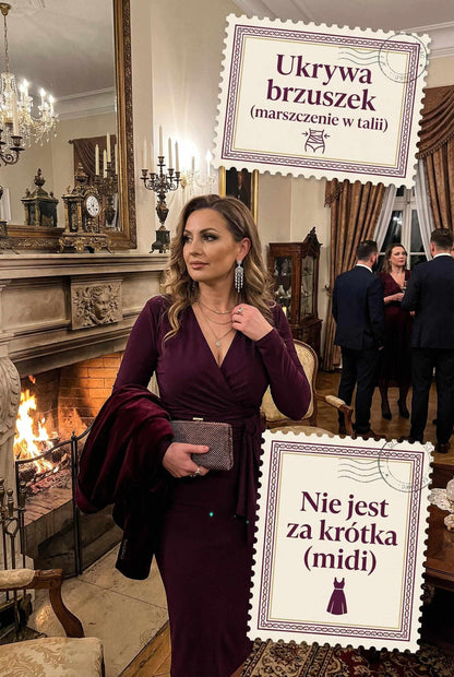 Śliwkowa dopasowana sukienka midi z podszewką ID:122A