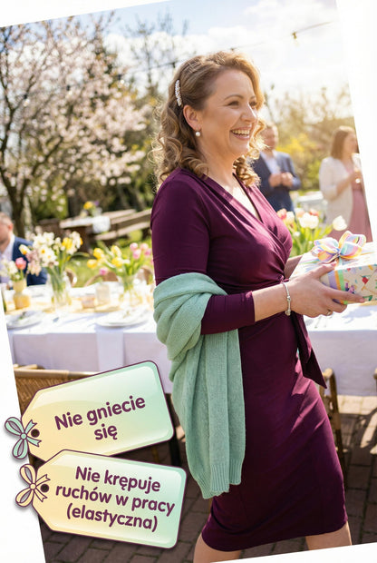 Śliwkowa dopasowana sukienka midi z podszewką ID:122A