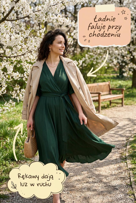 Sukienka okolicznościowa maxi z wiskozy z bufiastymi rękawami id:938