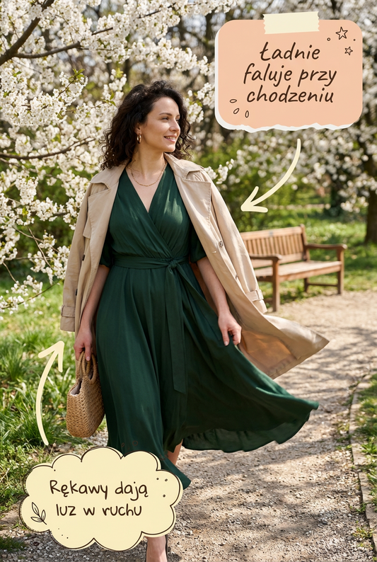 Sukienka okolicznościowa maxi z wiskozy z bufiastymi rękawami id:938