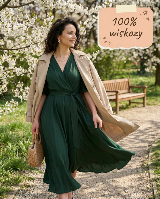 Sukienka okolicznościowa maxi z wiskozy z bufiastymi rękawami id:938