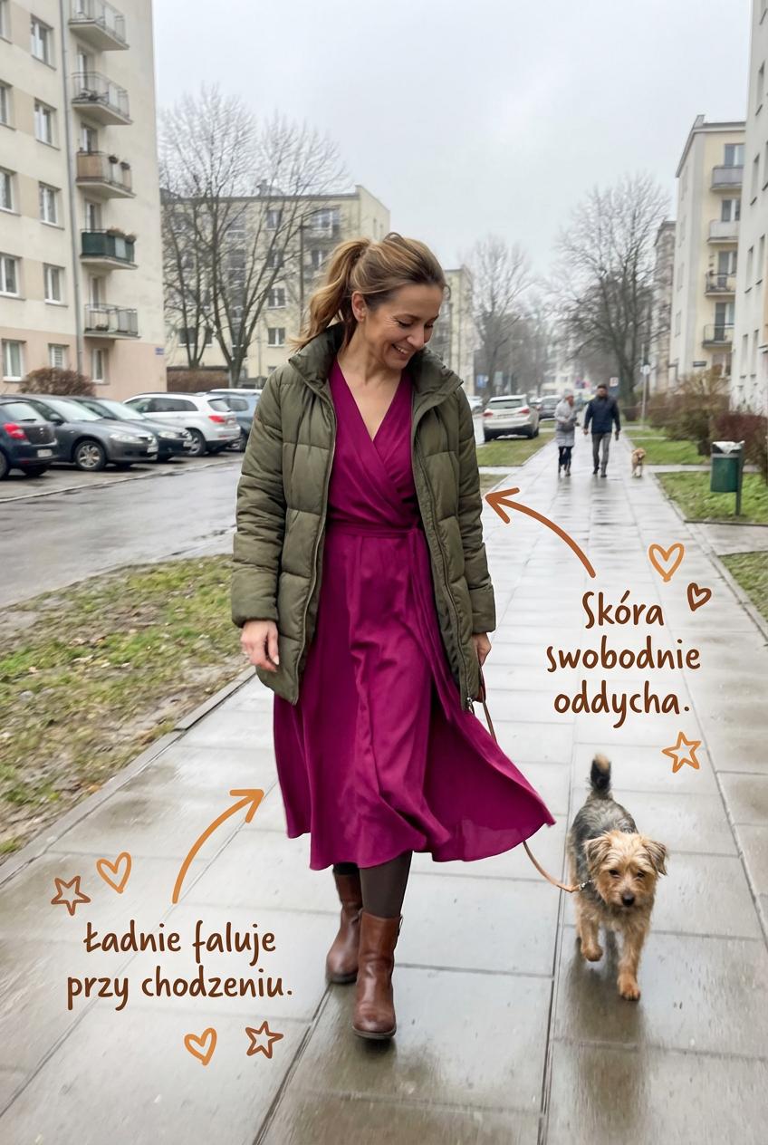 Śliwkowa rozkloszowana sukienka midi z wiskozy bufiastymi rękawami id:641A