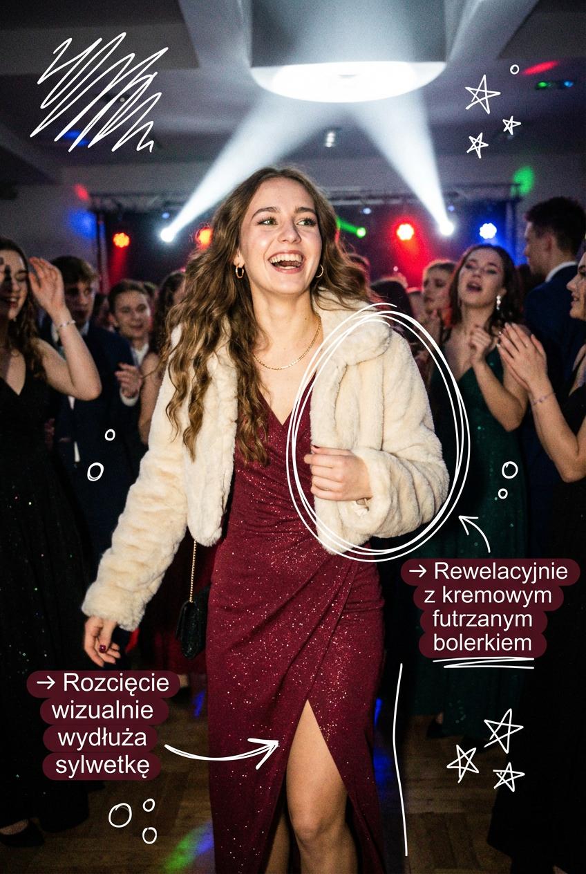 Bordowa brokatowa sukienka maxi wieczorowa na Studniówkę z rozcięciem id:2278