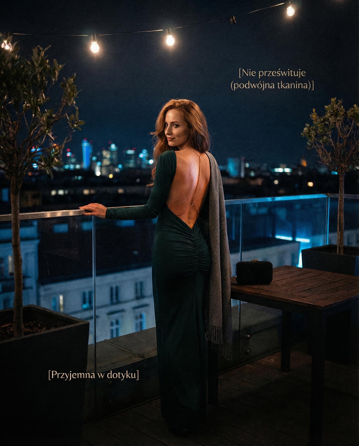 Butelkowo zielona sukienka wieczorowa z głęboko wyciętymi plecami i marszczeniem id:931