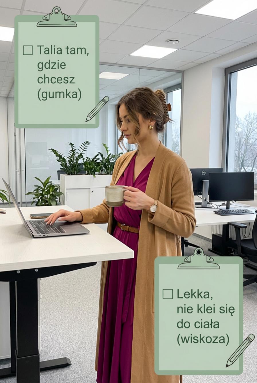 Śliwkowa sukienka maxi z wiskozy bufiastymi rękawami id:641