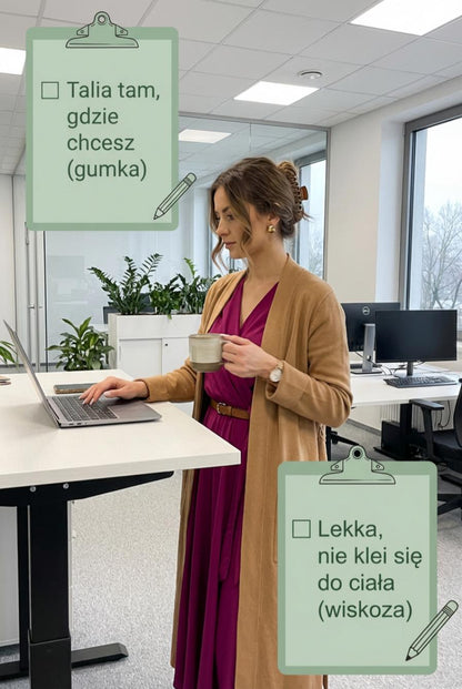 Śliwkowa sukienka maxi z wiskozy bufiastymi rękawami id:641