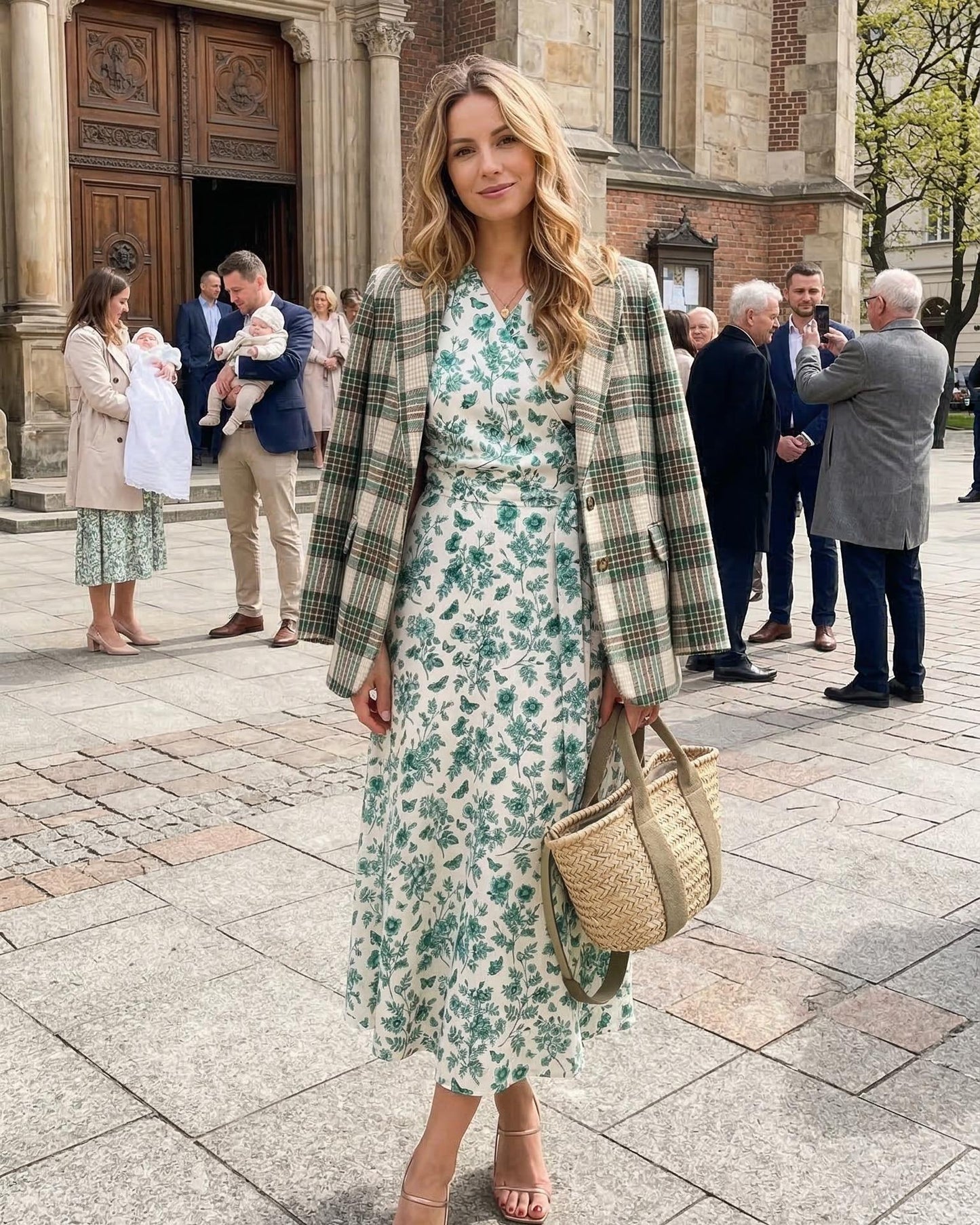 Wiązana satynowa sukienka w zielone kwiaty id:2173