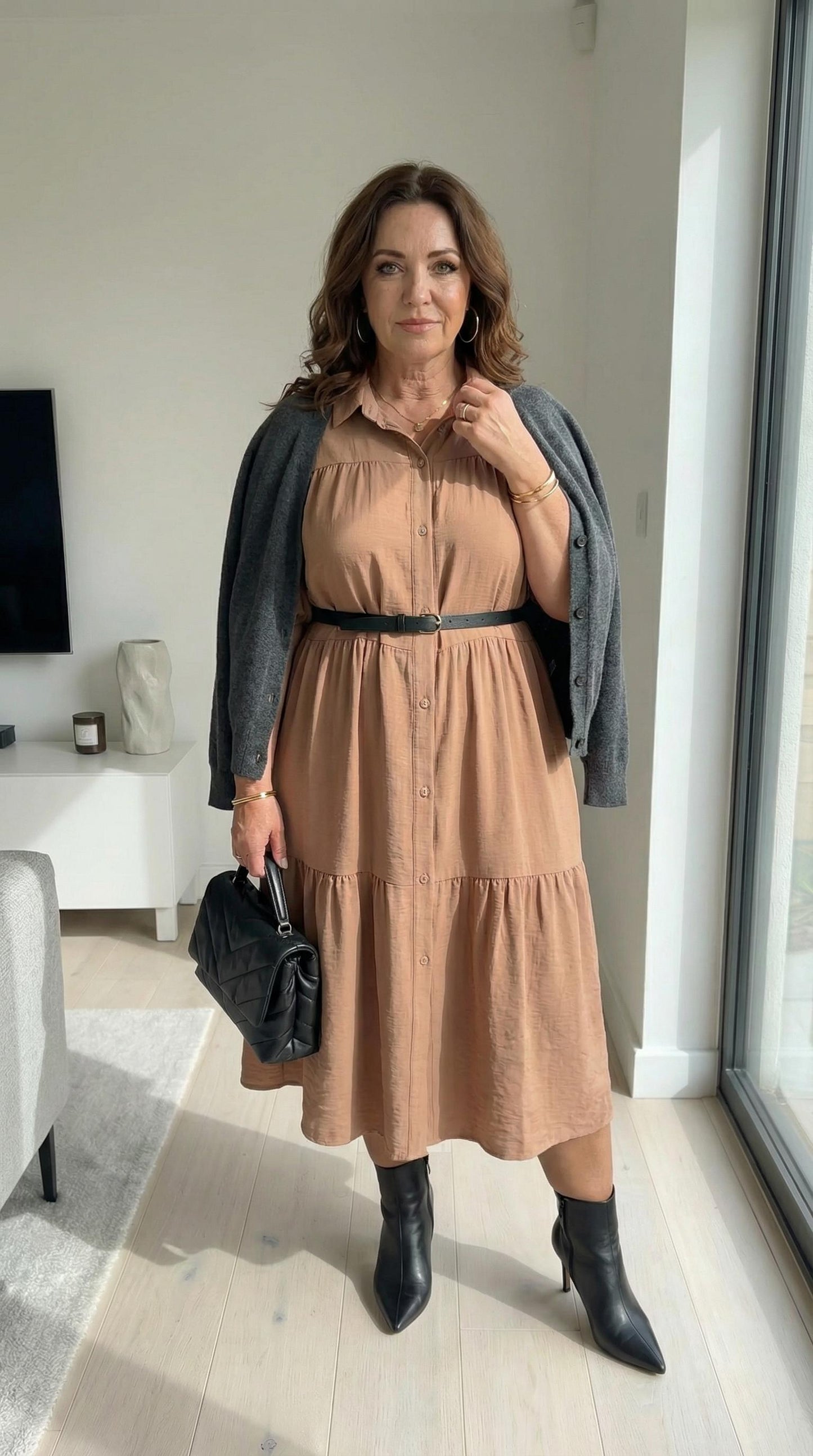 Sukienka Koszulowa Oversize w Kolorze Camel id:2486