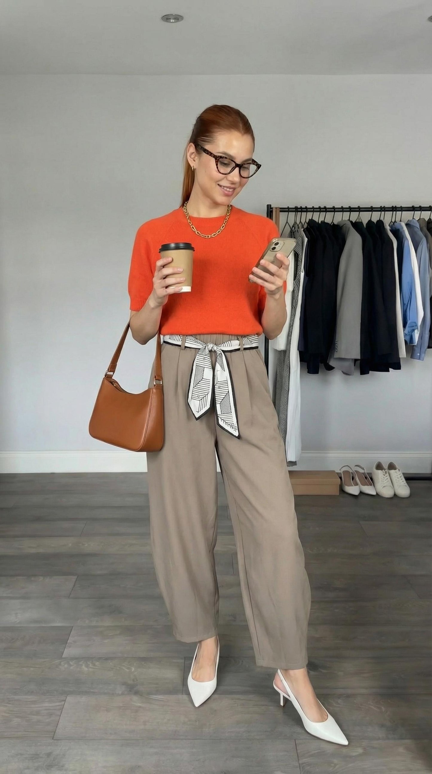 Luźne wiskozowe spodnie z wzorzystą szarfą w zestawie id:2453