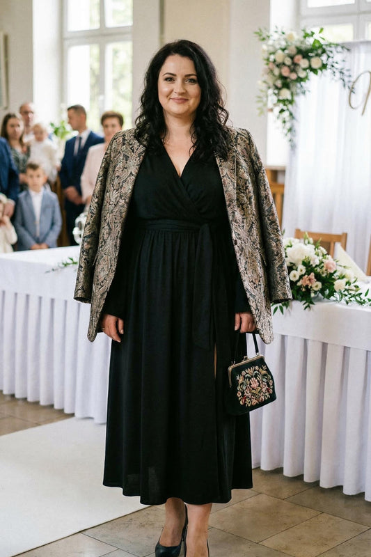 Czarna oversize'owa sukienka kimonowa z wiskozy z paskiem id:75