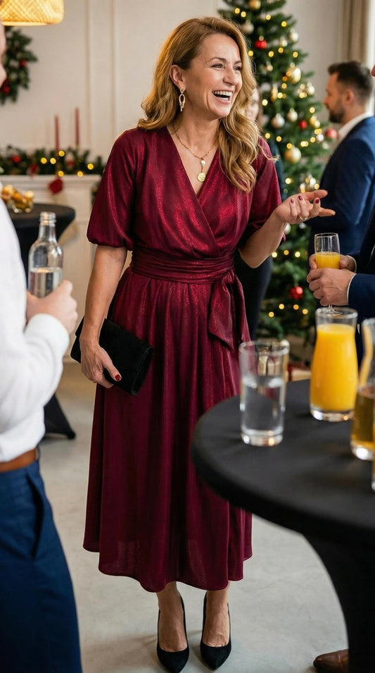 Rozkloszowana bordowa brokatowa sukienka okolicznościowa z szerokim pasem id:2254