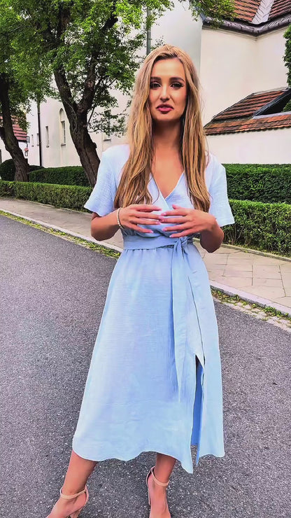 Błękitna bawełniana muślinowa sukienka midi id:87