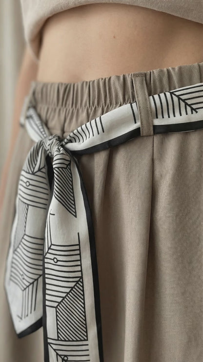 Luźne spodnie z wzorzystą szarfą w zestawie id:2453