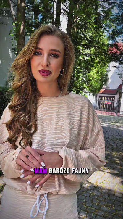 Beżowy komplet dresowy oversize w zebrę id:1920