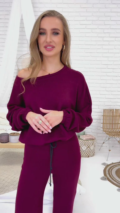 Sweterkowy komplet z wiskozy w kolorze śliwkowym id:842