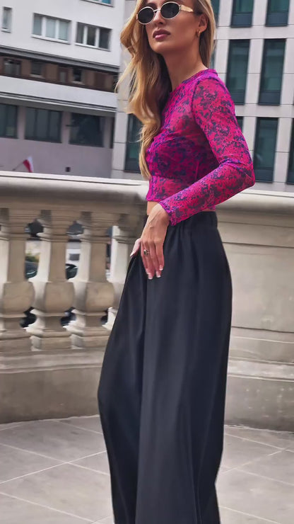 Czarne eleganckie spodnie damskie do pracy dzwony luźne na gumkę id:2317