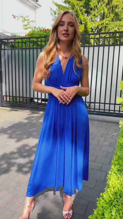 Niebieska sukienka na wesele dla druhen infinity z wiskozy wiązana na wiele sposobów id: 433