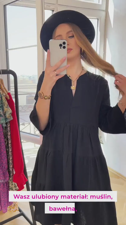 Czarna bawełniana sukienka muślinowa rozkloszowana id:1857