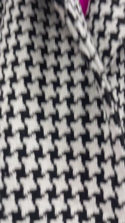 Oversize’owa marynarka żakardowa w pepitkę z fuksjową podszewką id:2301