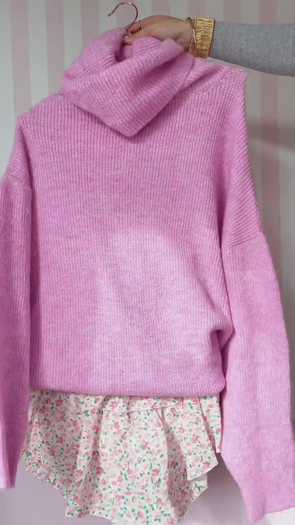 Różowy sweter oversize z golfem id:1662