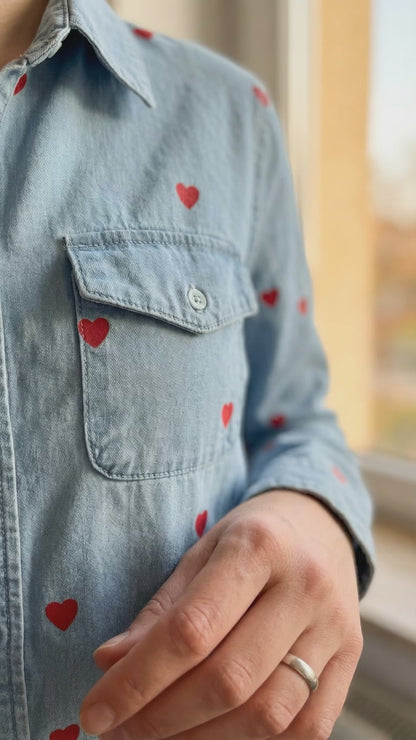 Jeansowa Koszula z ozdobnymi Serduszkami id:2330