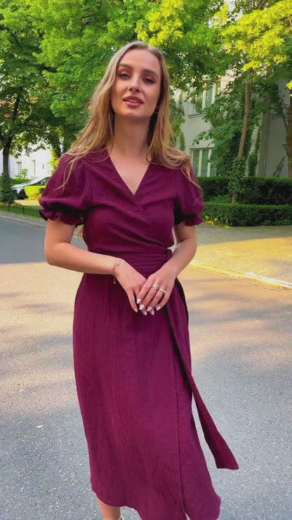 Bawełniana śliwkowa sukienka midi z muślinu id:324