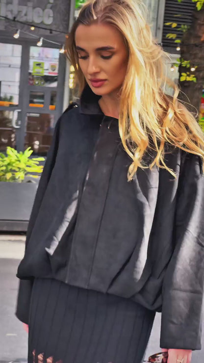Kurtka oversize z ekozamszu – czarna id:2297