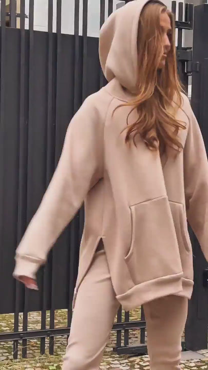 Ocieplany beżowy komplet dresowy z legginsami id:1597