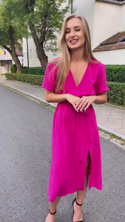 Fuksjowa bawełniana muślinowa sukienka midi id:35