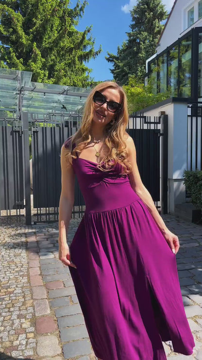 Sukienka midi na wesele z wiskozy z wiązanymi ramiączkami w id:2083