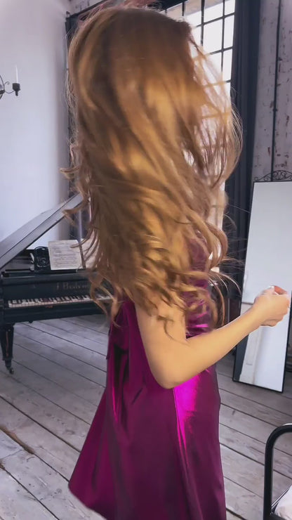 Fuksjowa sukienka mini na ramiączkach z wiązaniem na plecach id:959