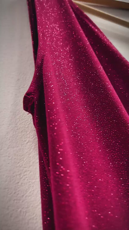 Bordowa brokatowa sukienka maxi wieczorowa na Studniówkę z rozcięciem id:2278