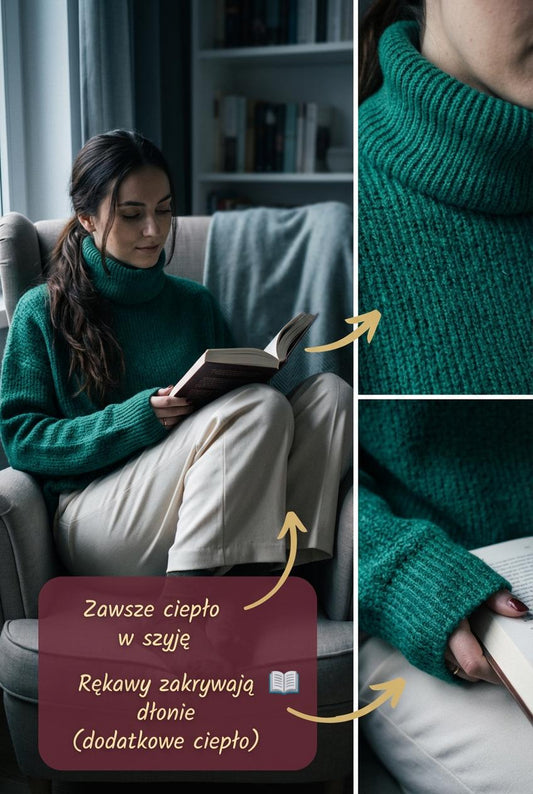 Sweter oversize z golfem w kolorze butelkowo zielonym id:2232