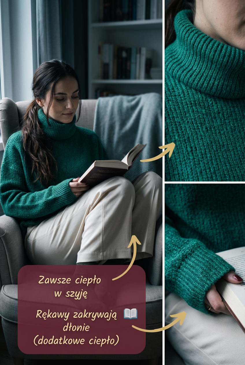 Sweter oversize z golfem w kolorze butelkowo zielonym id:2232