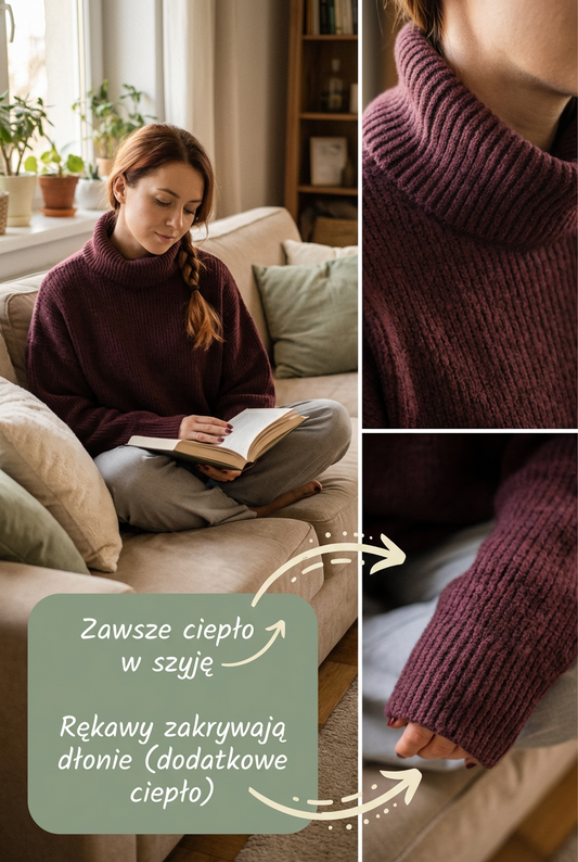 Sweter oversize z golfem w kolorze brązowym id:2216