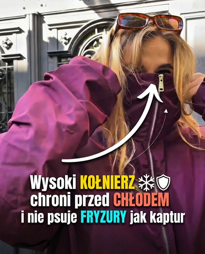 Damska ocieplana bordowa kurtka damska pikowana oversize na zimę z dużą stójką id:2239