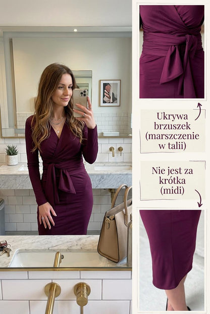 Fioletowa sukienka midi w odcieniu śliwkowym z podszewką ID:122